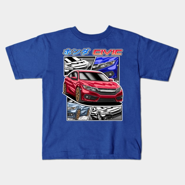 JDM Civic Street Racing Kids T-Shirt by Guyvit